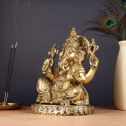 Brass Lord Ganesha Statue with Oval Base 10" - Budhshiv.com
