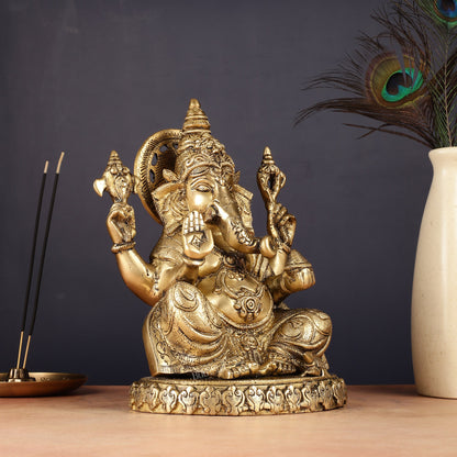 Brass Lord Ganesha Statue with Oval Base 10" - Budhshiv.com