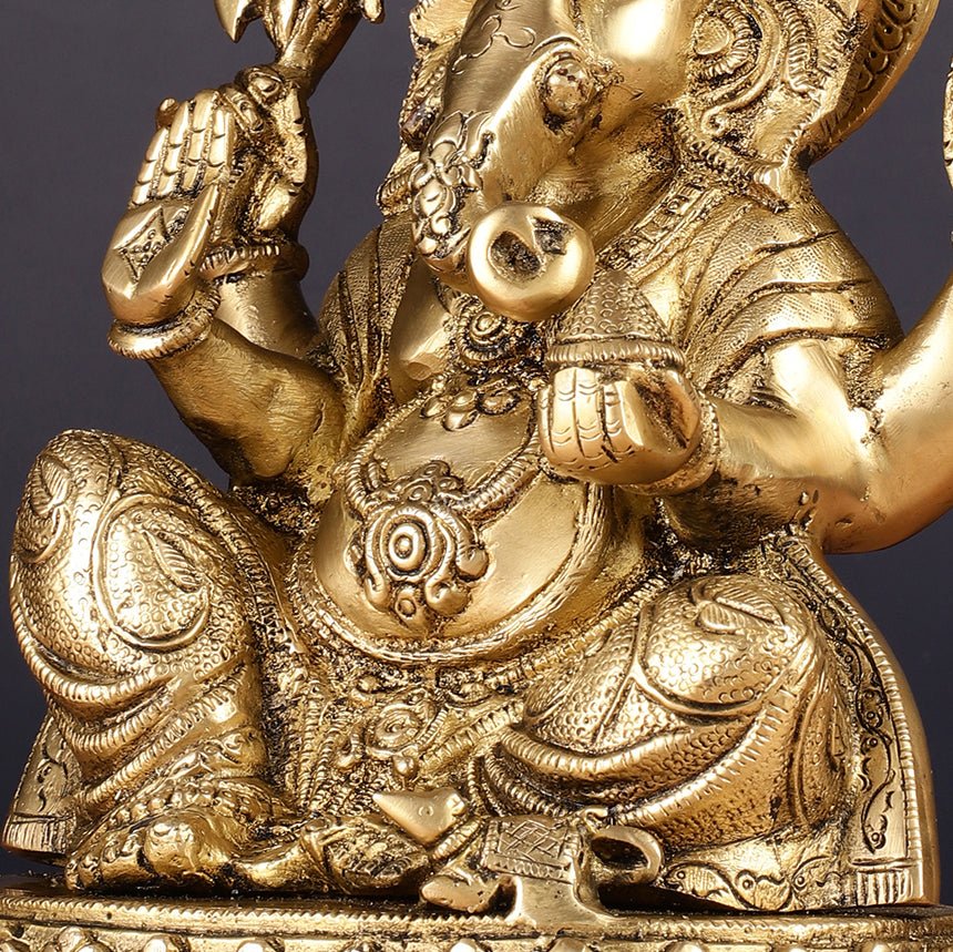 Brass Lord Ganesha Statue with Oval Base 10" - Budhshiv.com