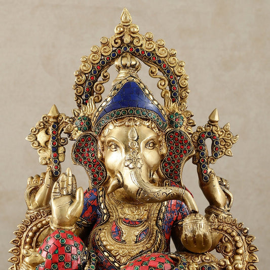 Brass Lord Ganesha statue with sharp features - 16 inches - Budhshiv.com