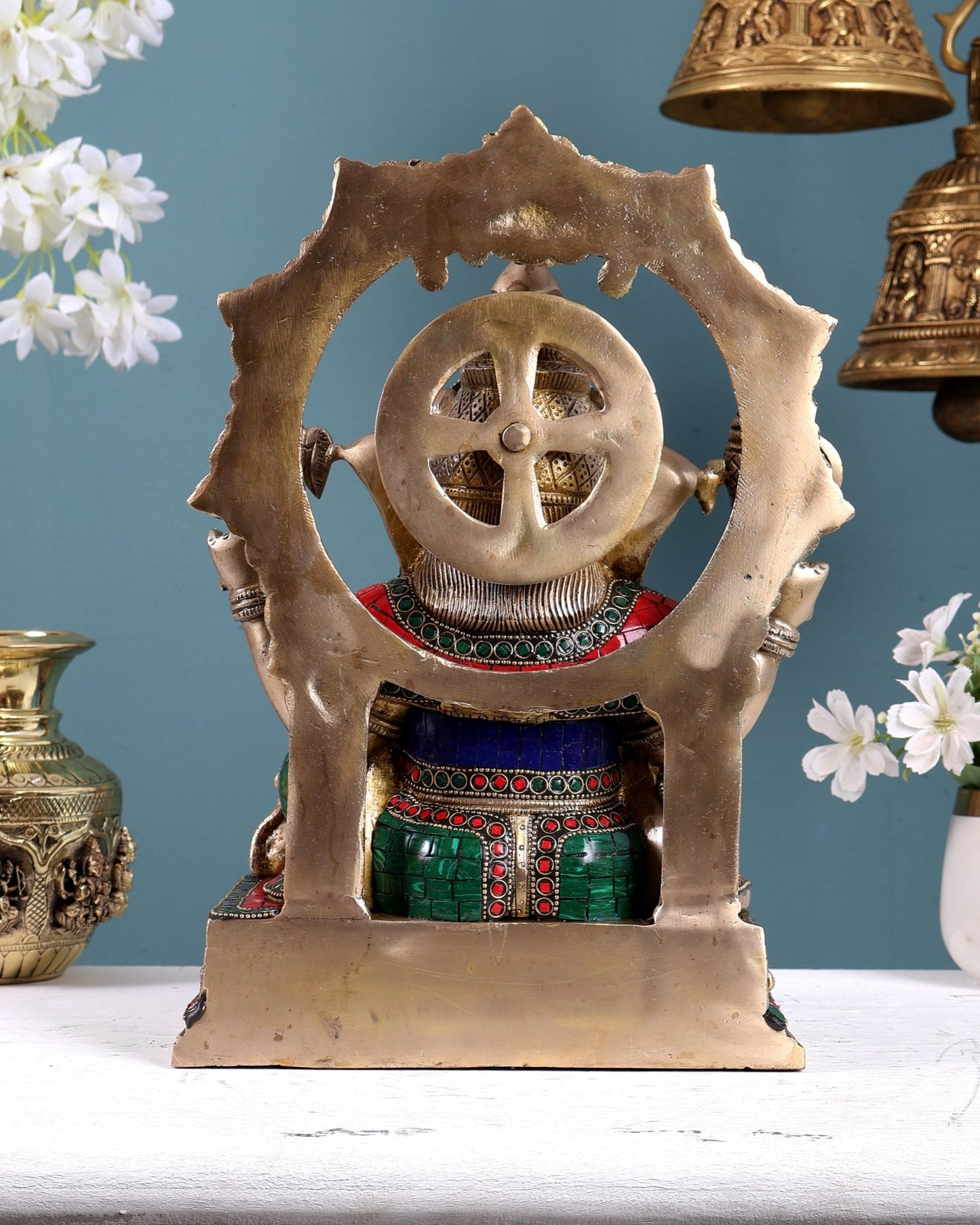Brass Lord Ganesha Statue with Unique Decorative Frame (13 Inch) stonework - Budhshiv.com