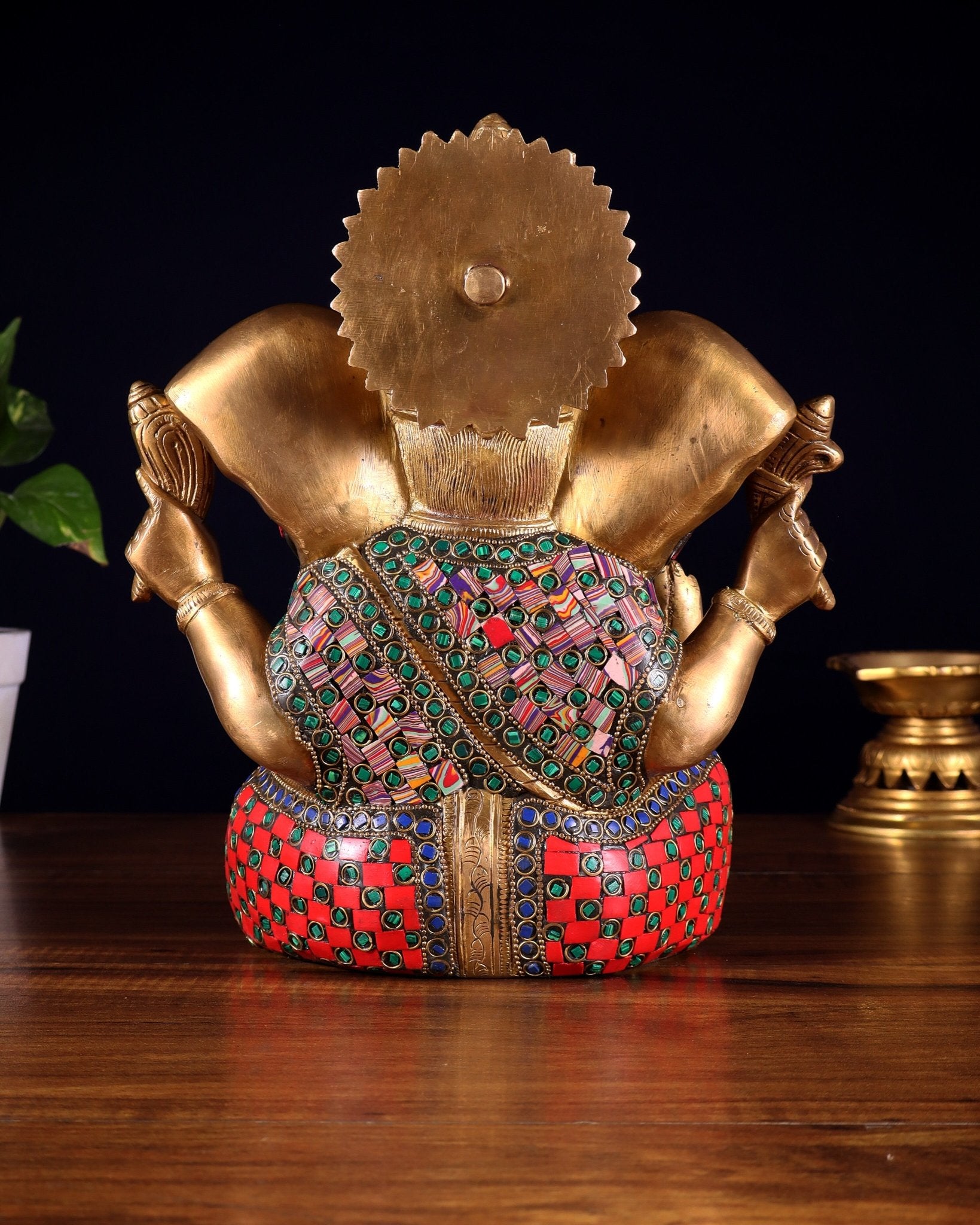 Brass Lord Ganesha Statue with unique Stonework - 10" - Budhshiv.com