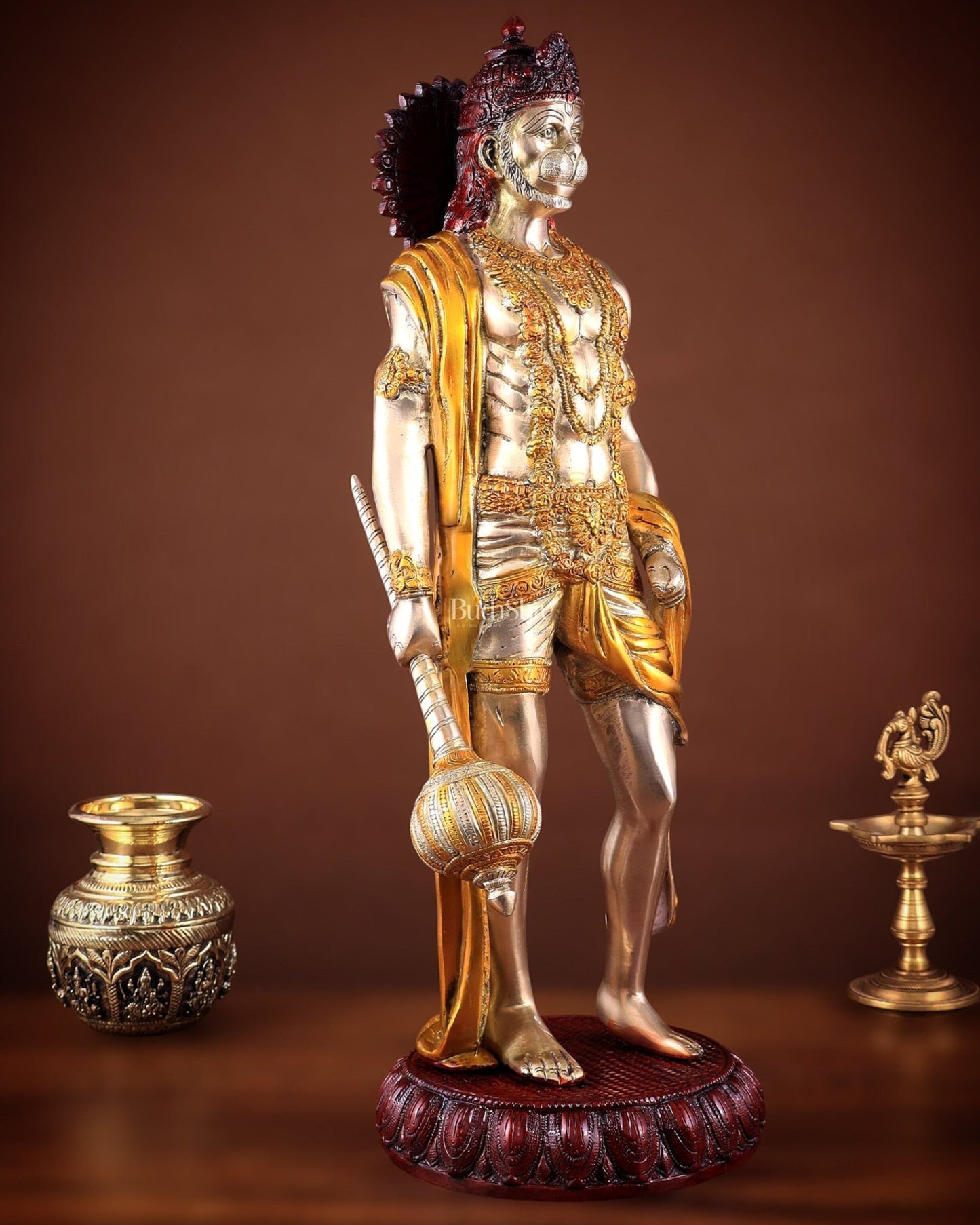 Brass Lord Hanuman muscular Statue - 24" Height three tone - Budhshiv.com