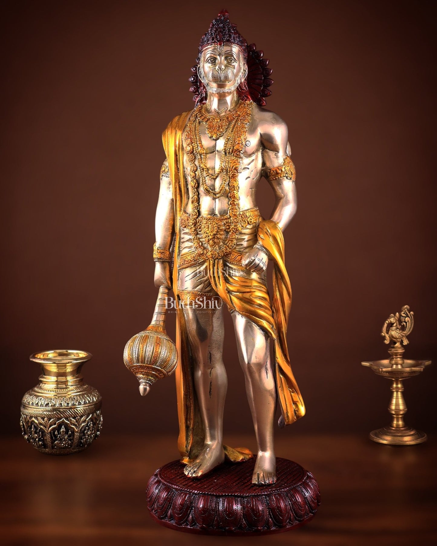 Brass Lord Hanuman muscular Statue - 24" Height three tone - Budhshiv.com
