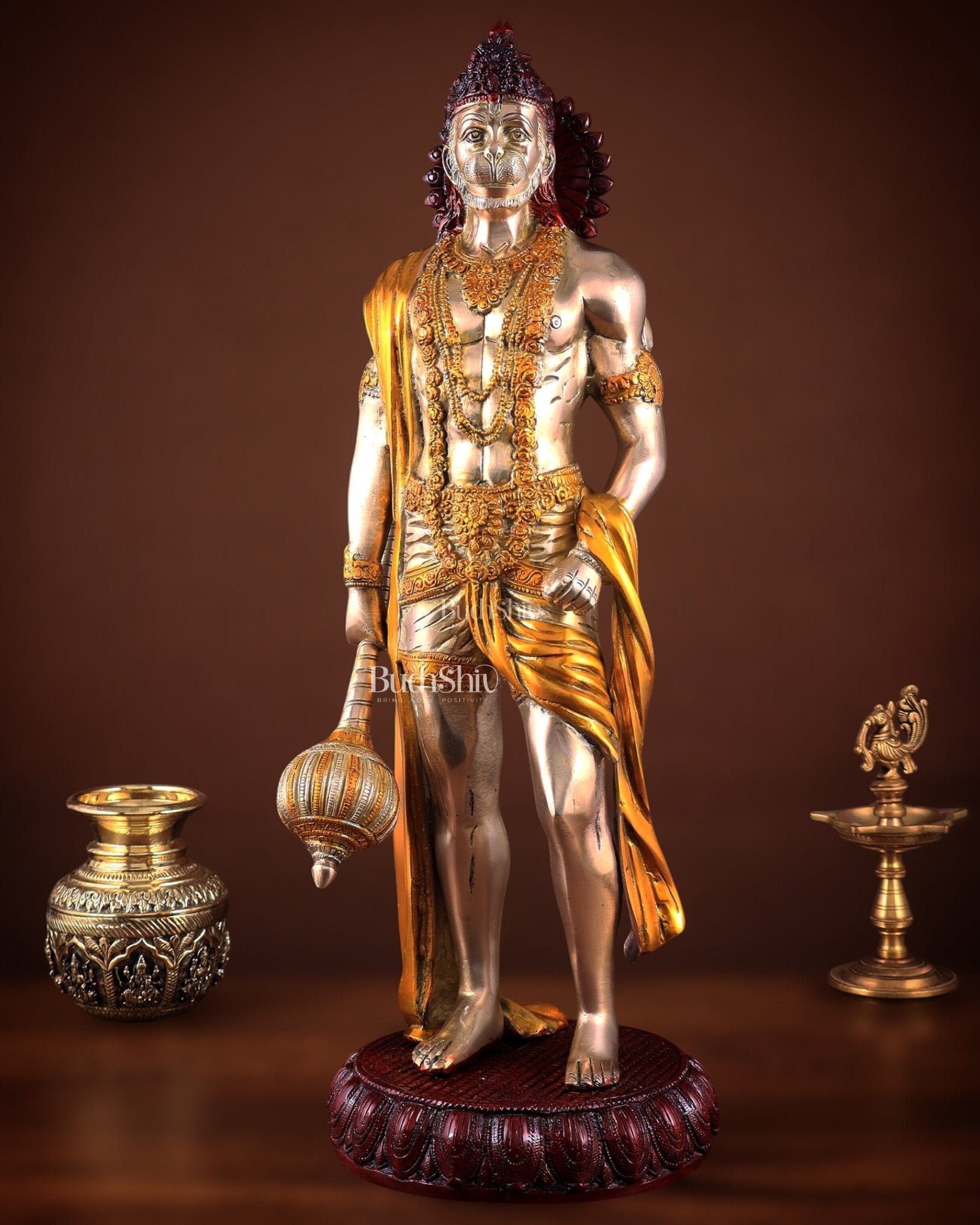 Brass Lord Hanuman muscular Statue - 24" Height three tone - Budhshiv.com