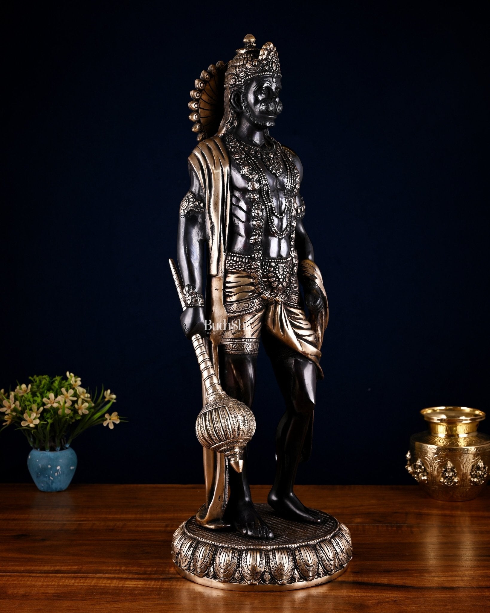 Brass Lord Hanuman Statue Standing 24" Height Black edition - Budhshiv.com
