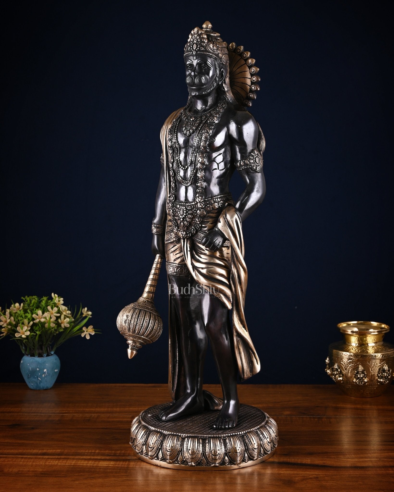 Brass Lord Hanuman Statue Standing 24" Height Black edition - Budhshiv.com
