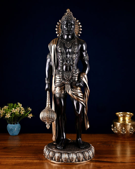 Brass Lord Hanuman Statue Standing 24" Height Black edition - Budhshiv.com