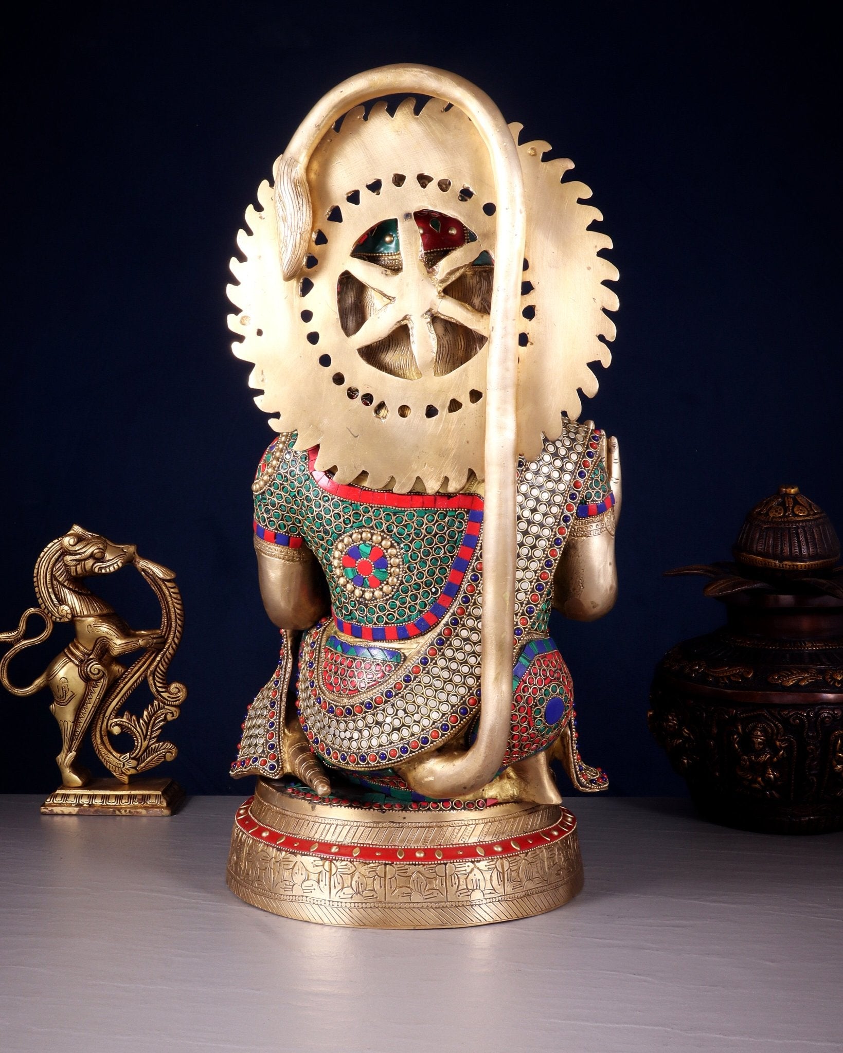 Brass lord Hanuman Statue with Stonework - 20" - Budhshiv.com