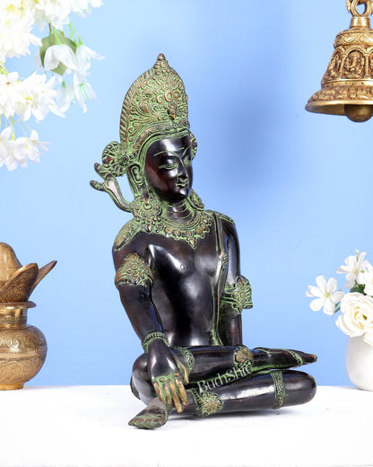 Brass Lord Indra Statue black and green finish - Budhshiv.com