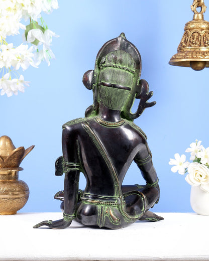 Brass Lord Indra Statue black and green finish - Budhshiv.com