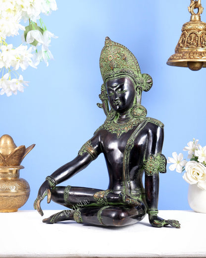 Brass Lord Indra Statue black and green finish - Budhshiv.com