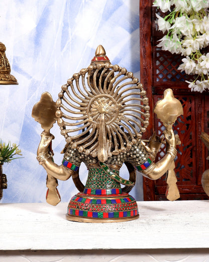 Brass Lord Krishna Bust Table Accent - 13.5 inch with Stonework - Budhshiv.com