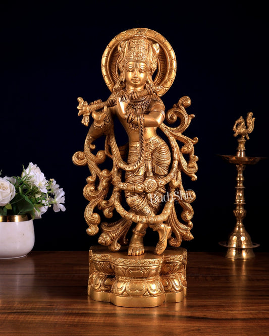 Brass Lord Krishna Statue 15.5 inch - Budhshiv.com