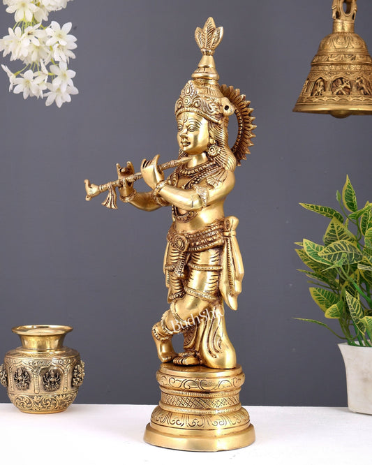 Brass Lord Krishna statue 20 inch - Budhshiv.com
