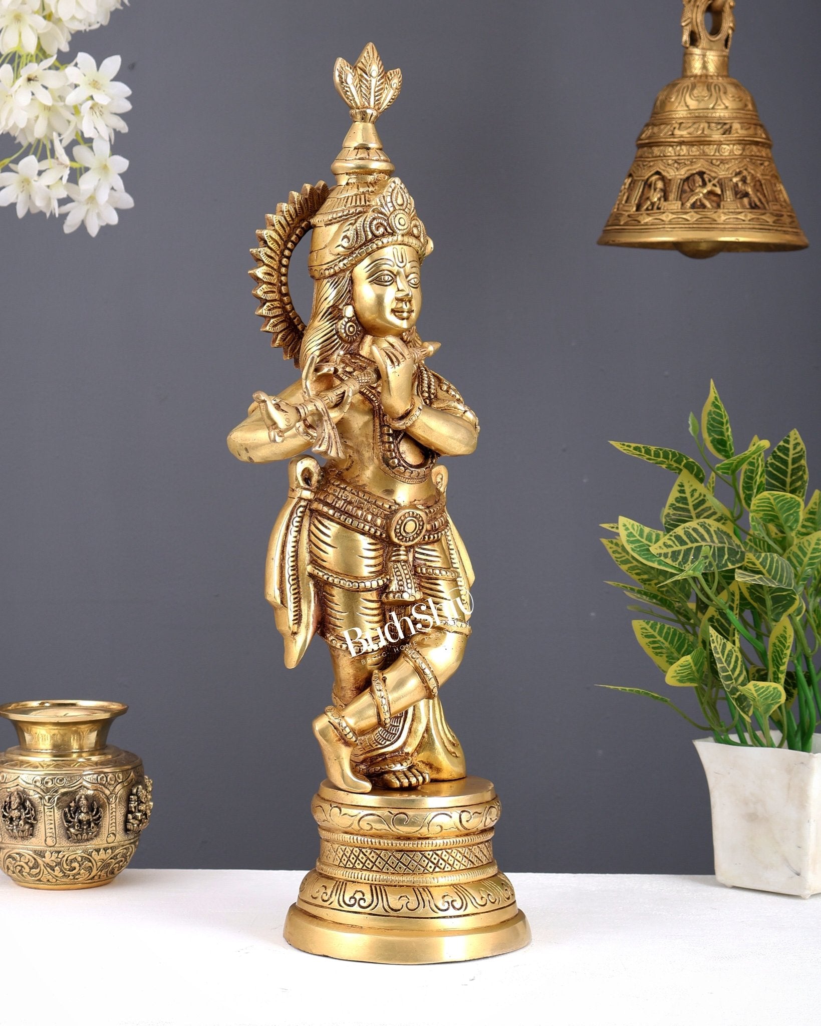 Brass Lord Krishna statue 20 inch - Budhshiv.com