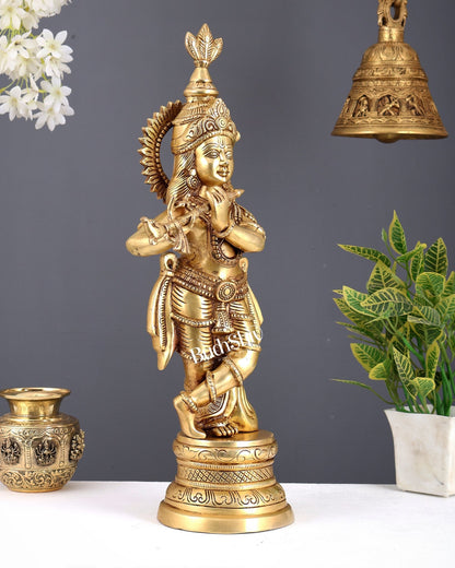Brass Lord Krishna statue 20 inch - Budhshiv.com
