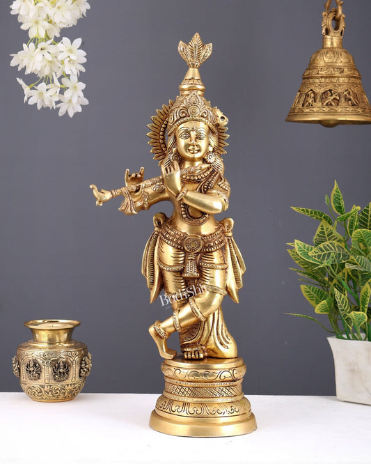 Brass Lord Krishna statue 20 inch - Budhshiv.com