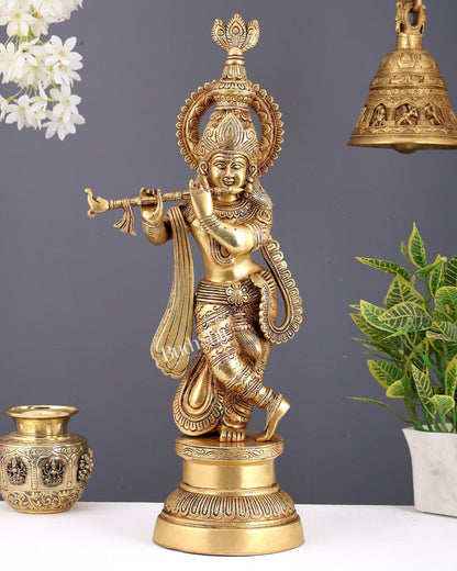 Brass Lord Krishna statue 21 inch - Budhshiv.com
