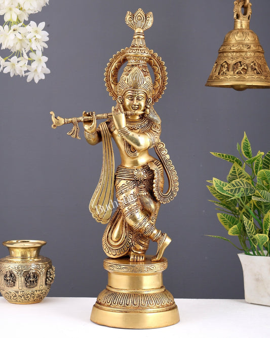 Brass Lord Krishna statue 21 inch - Budhshiv.com