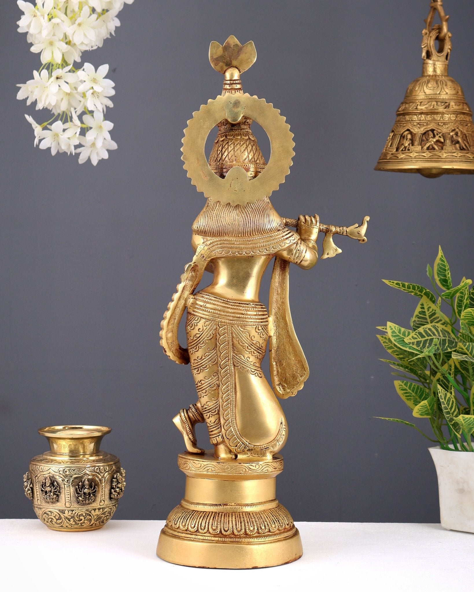Brass Lord Krishna statue 21 inch - Budhshiv.com