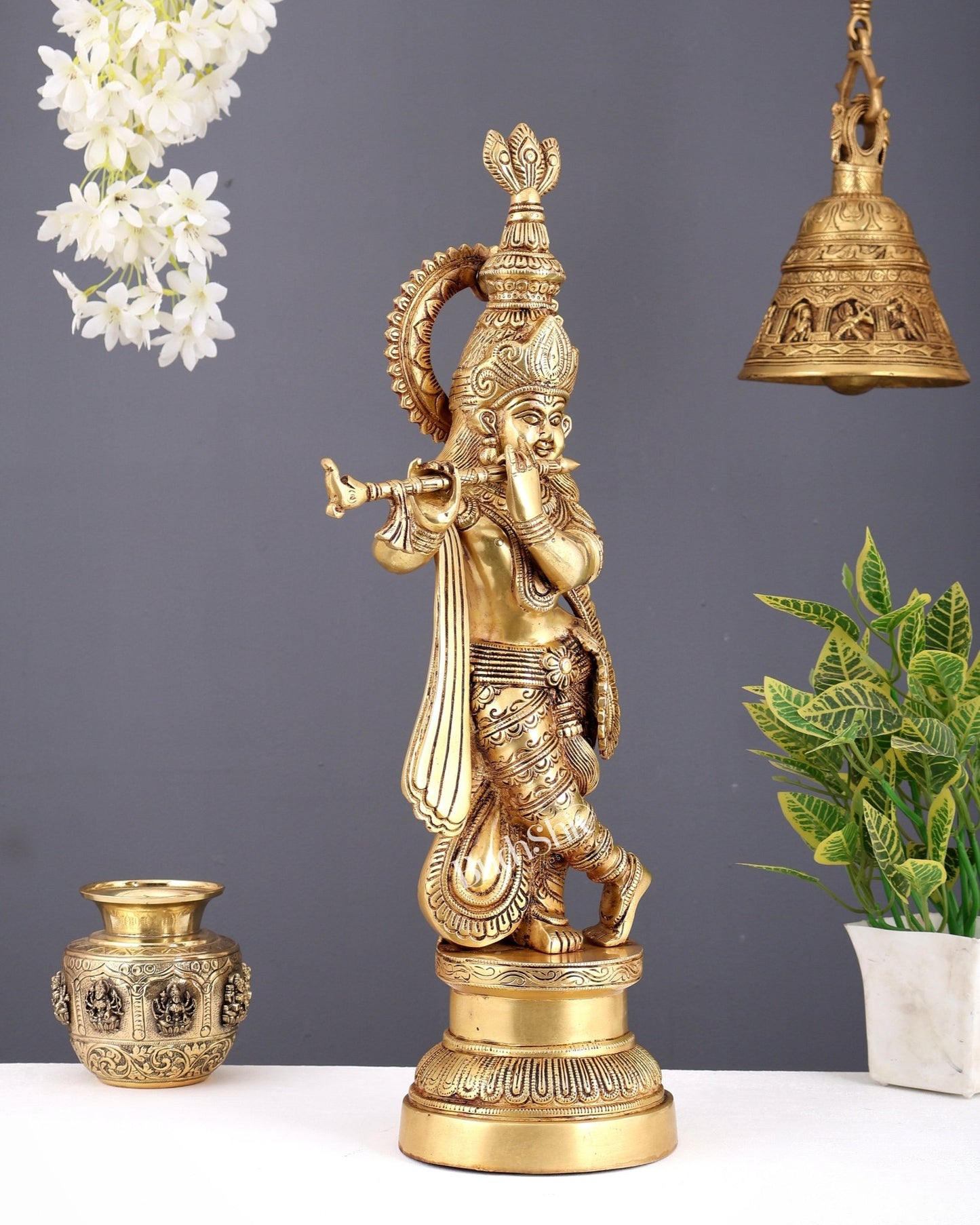 Brass Lord Krishna statue 21 inch - Budhshiv.com