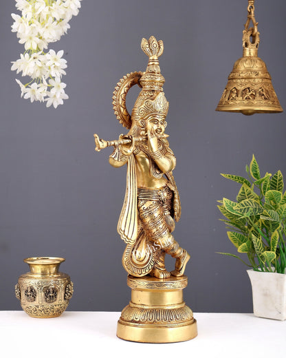 Brass Lord Krishna statue 21 inch - Budhshiv.com