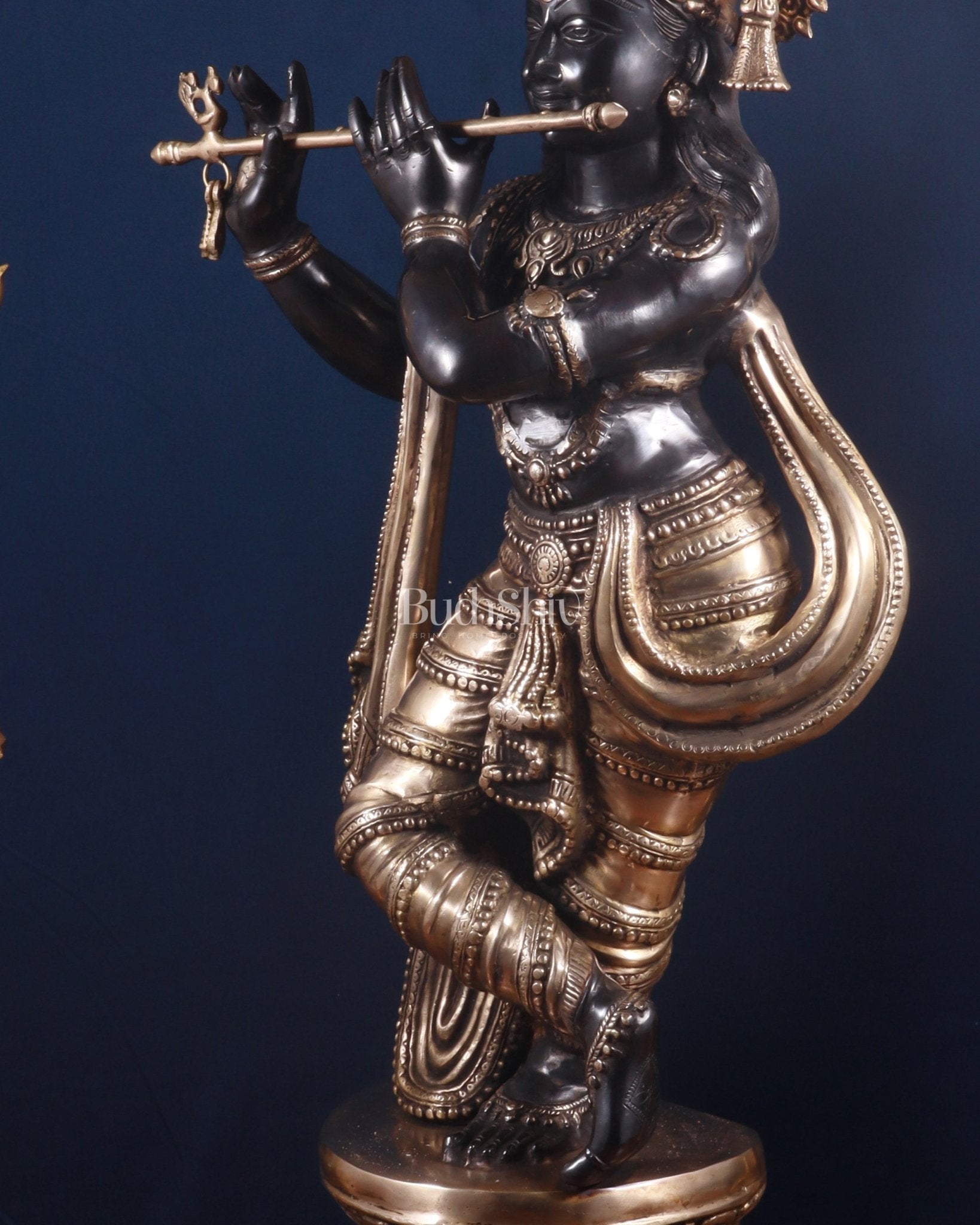 Brass Lord Krishna Statue - 36 inch black edition - Budhshiv.com