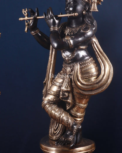 Brass Lord Krishna Statue - 36 inch black edition - Budhshiv.com