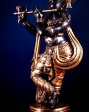 Brass Lord Krishna Statue - 36 inch black edition - Budhshiv.com