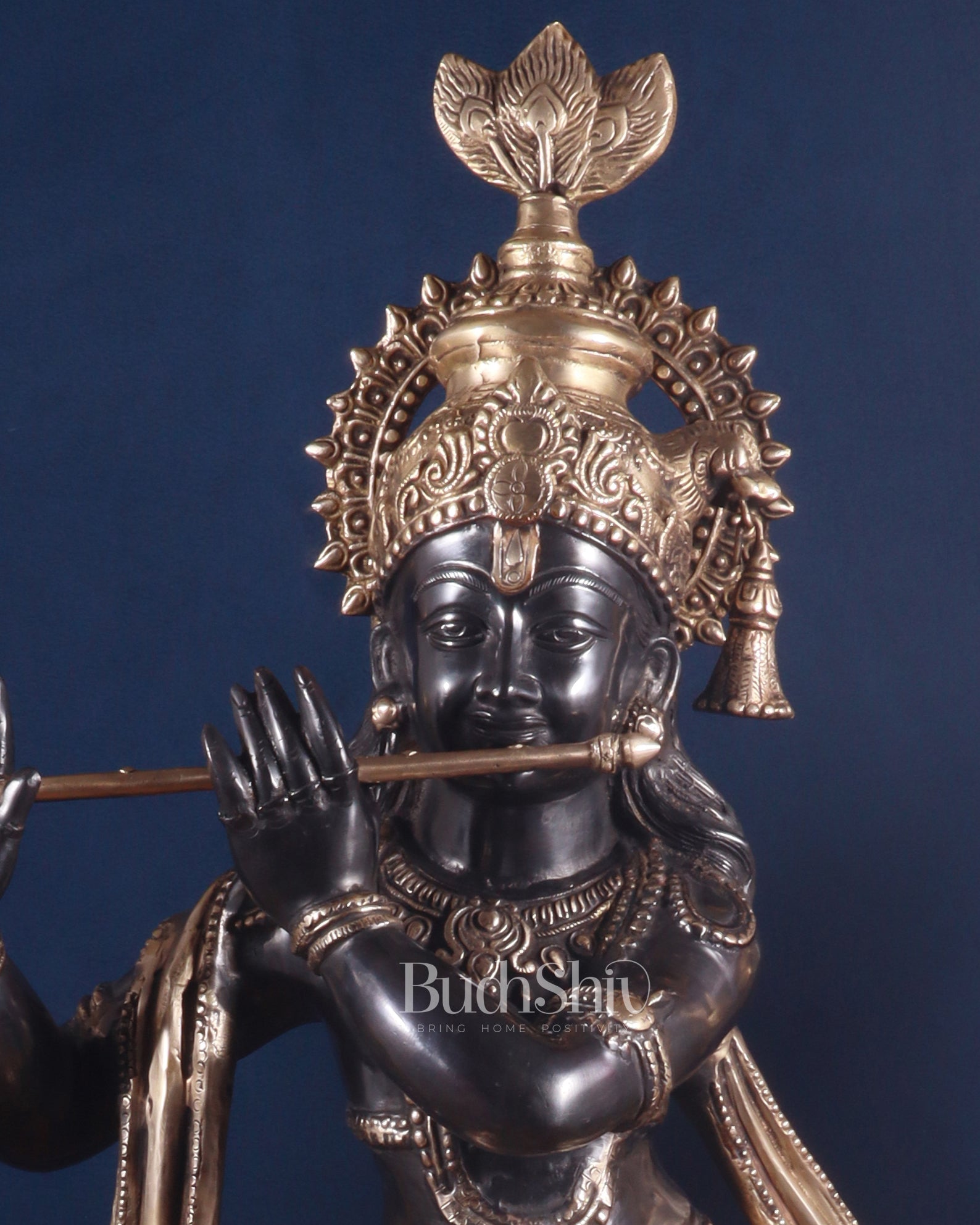 Brass Lord Krishna Statue - 36 inch black edition - Budhshiv.com