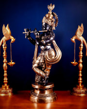 Brass Lord Krishna Statue - 36 inch black edition - Budhshiv.com