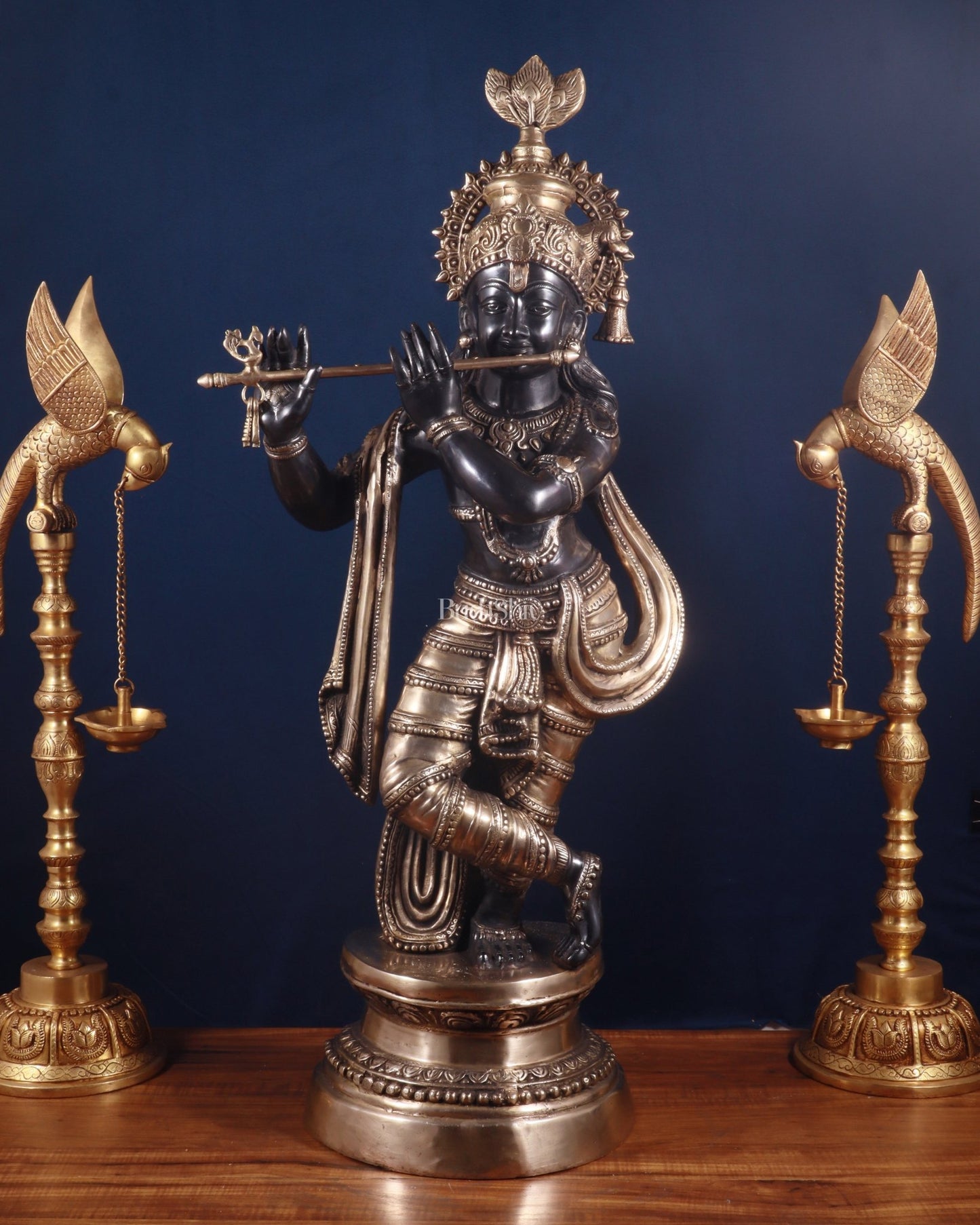 Brass Lord Krishna Statue - 36 inch black edition - Budhshiv.com