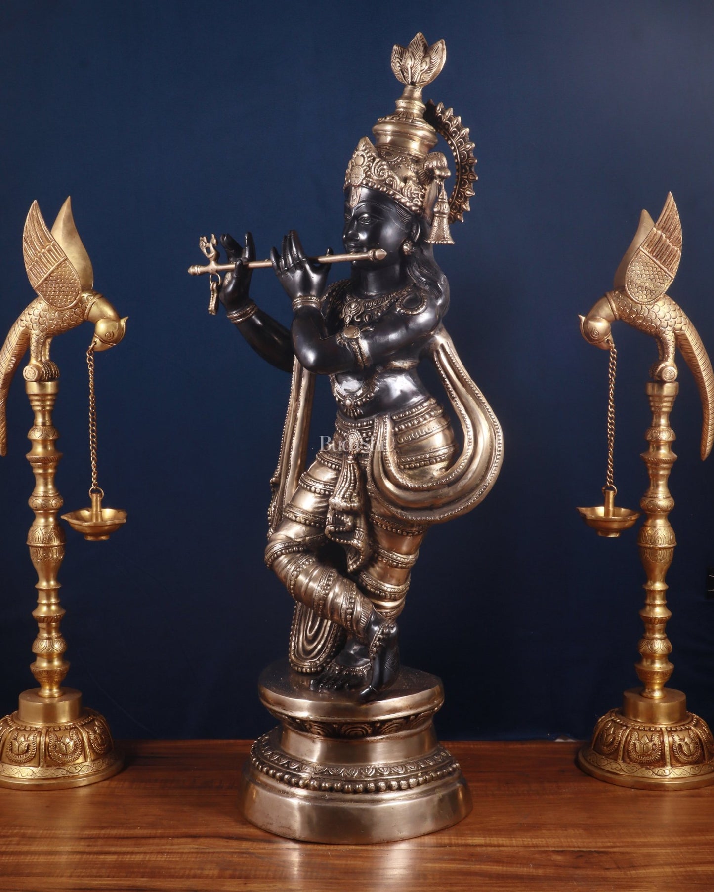 Brass Lord Krishna Statue - 36 inch black edition - Budhshiv.com