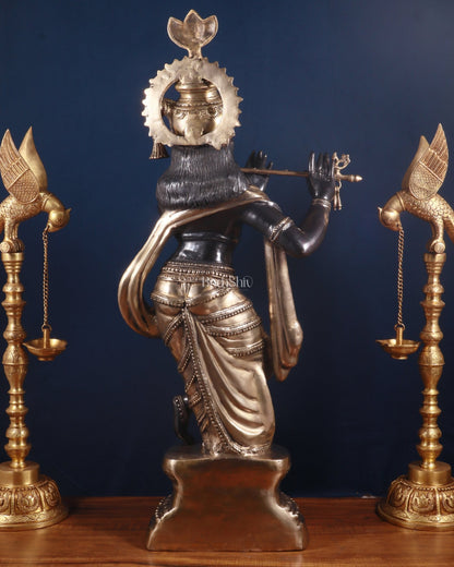 Brass Lord Krishna Statue - 36 inch black edition - Budhshiv.com