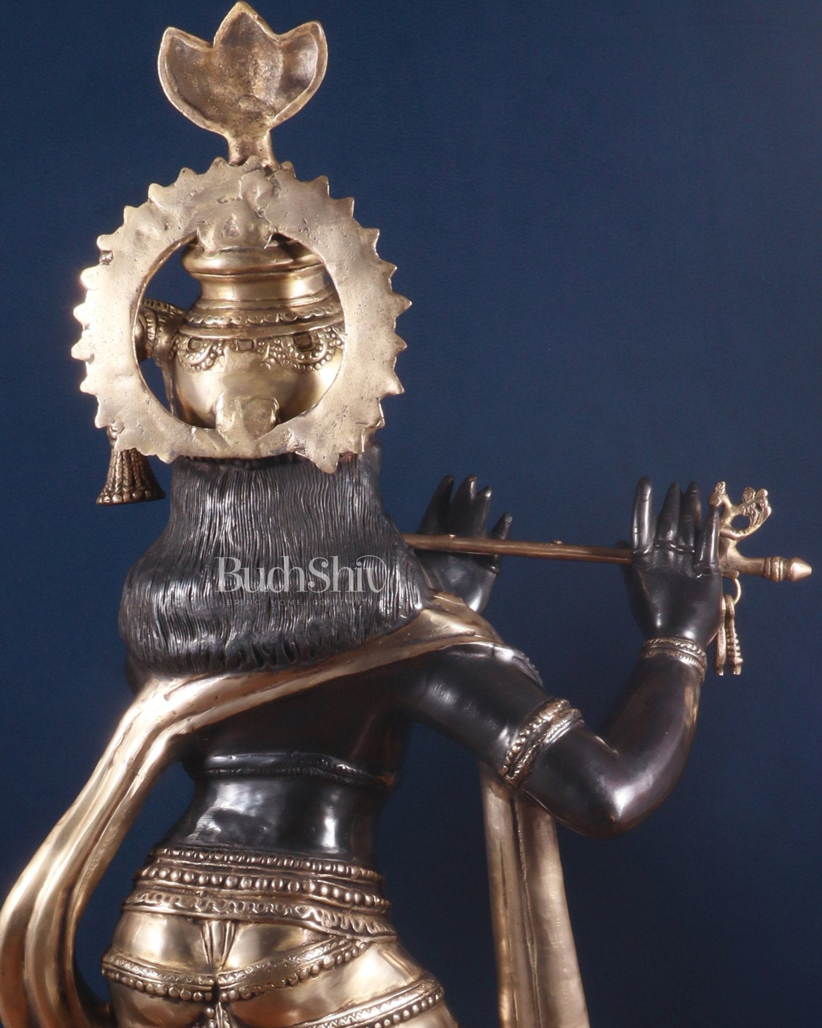 Brass Lord Krishna Statue - 36 inch black edition - Budhshiv.com