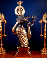 Brass Lord Krishna Statue - 36 inch black edition - Budhshiv.com