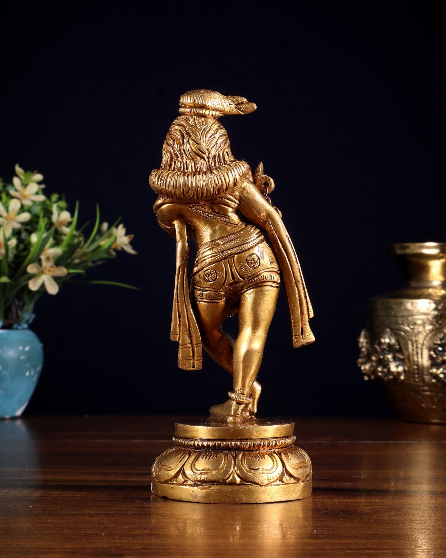Brass Lord Krishna Statue 6.5" unique stance - Budhshiv.com