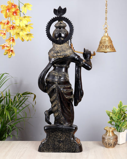Brass Lord Krishna Statue | Black sand Finish 3 feet - Budhshiv.com
