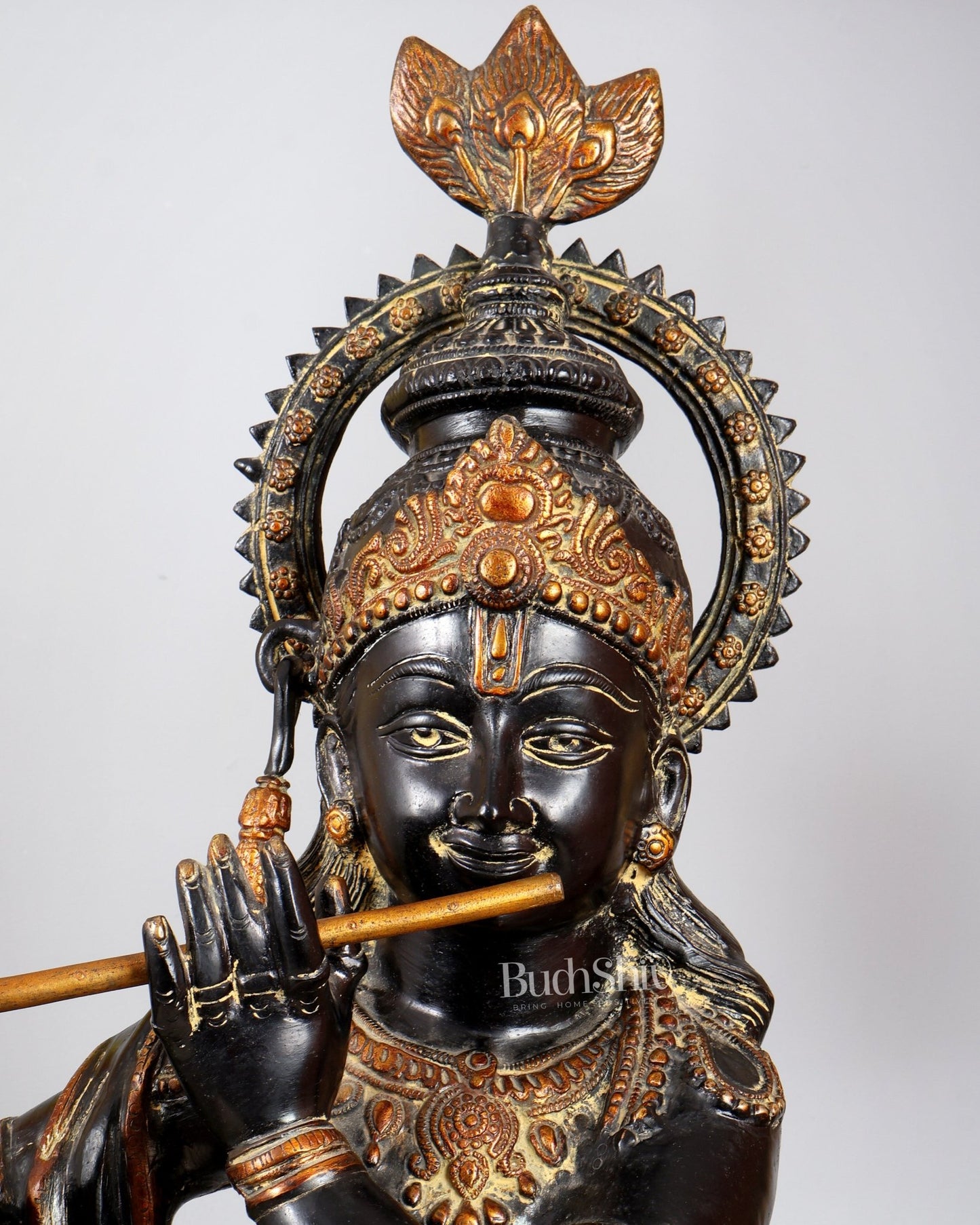 Brass Lord Krishna Statue | Black sand Finish 3 feet - Budhshiv.com