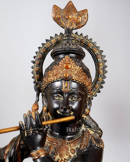 Brass Lord Krishna Statue | Black sand Finish 3 feet - Budhshiv.com