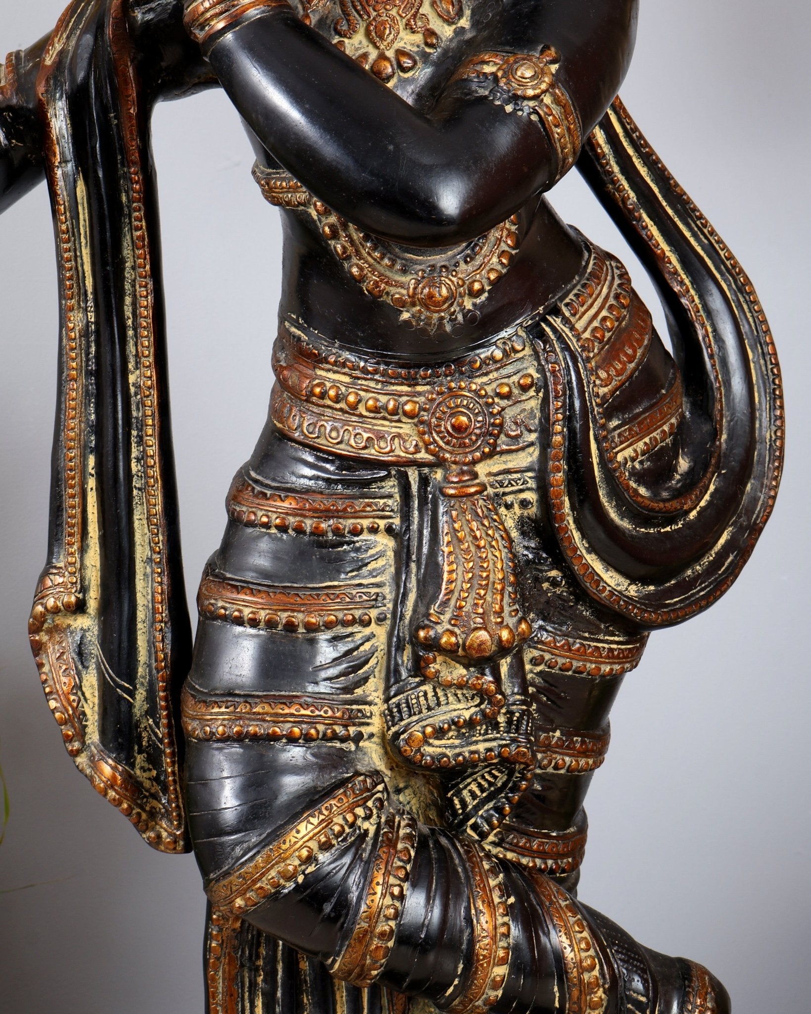 Brass Lord Krishna Statue | Black sand Finish 3 feet - Budhshiv.com