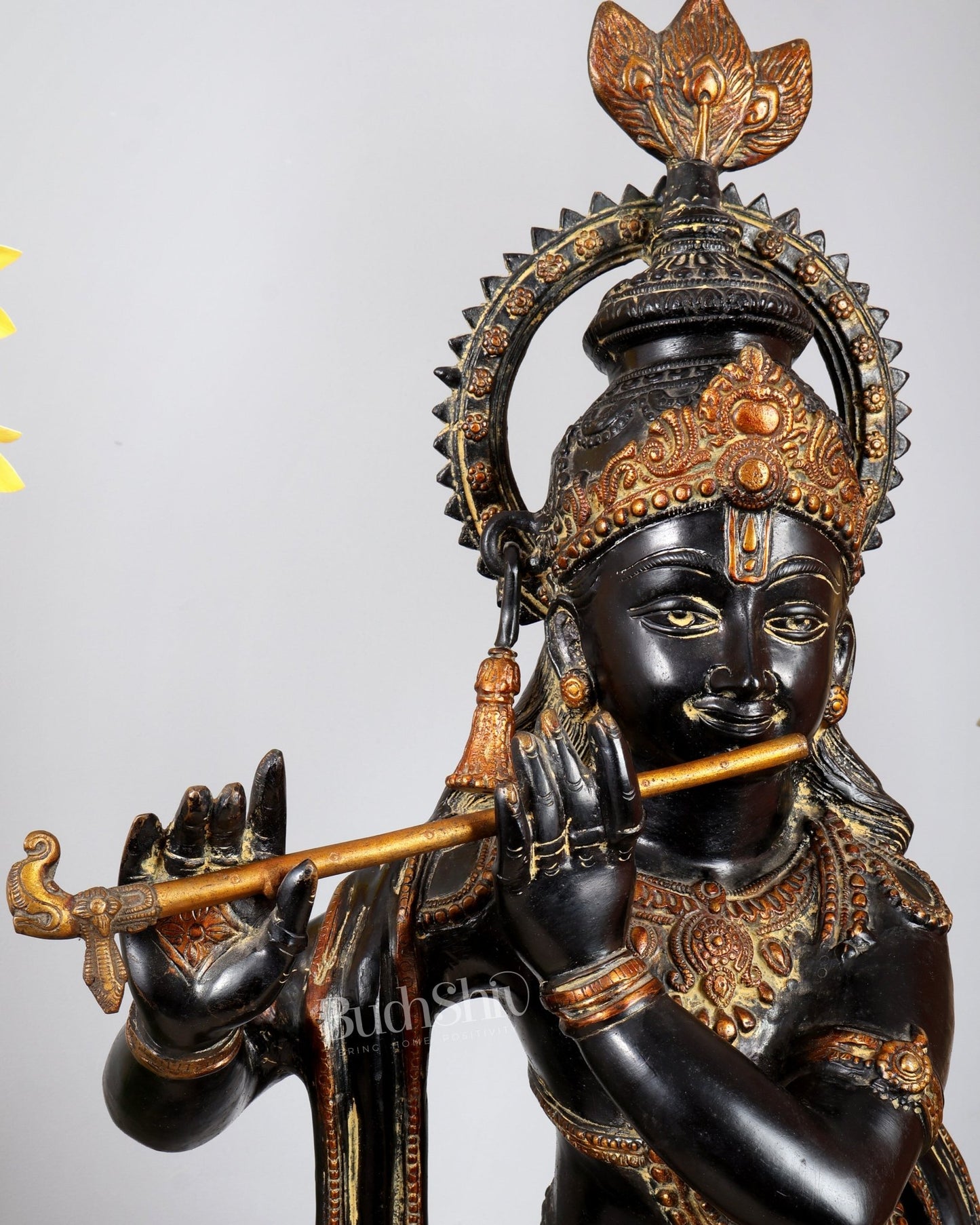 Brass Lord Krishna Statue | Black sand Finish 3 feet - Budhshiv.com