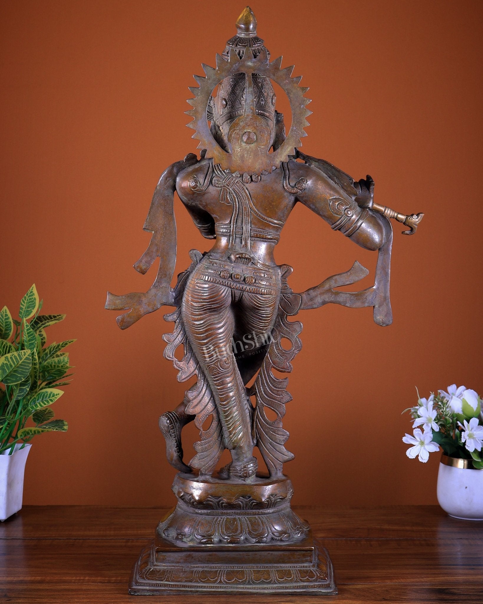 Brass Lord Krishna Statue – Copper Tone Finish 26 inch - Budhshiv.com