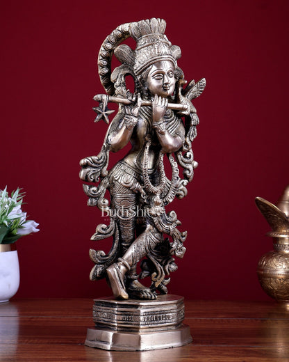 Brass Lord Krishna Statue – Intricately Handcrafted 13.5 inch - Budhshiv.com
