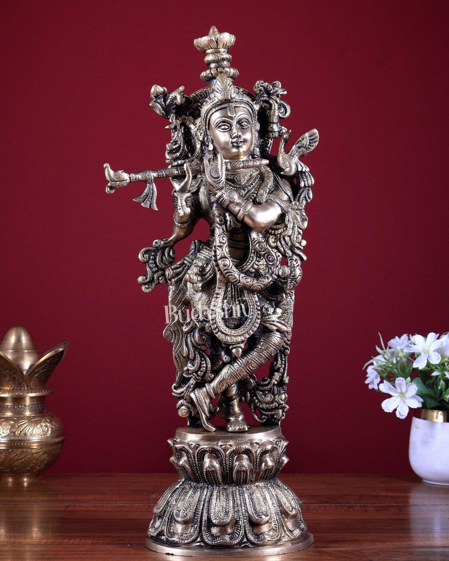 Brass Lord Krishna Statue – Intricately Handcrafted 18 inch - Budhshiv.com