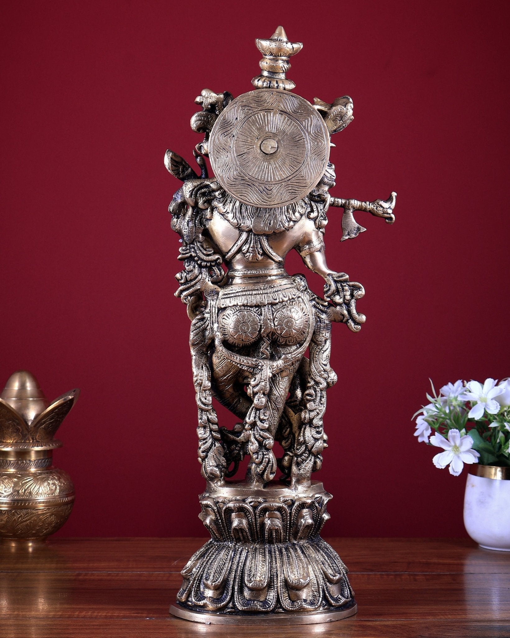 Brass Lord Krishna Statue – Intricately Handcrafted 18 inch - Budhshiv.com