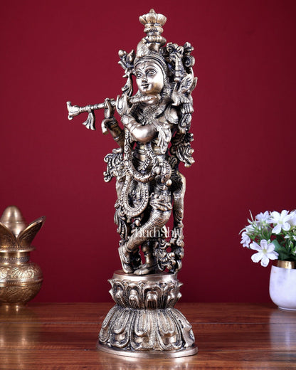 Brass Lord Krishna Statue – Intricately Handcrafted 18 inch - Budhshiv.com