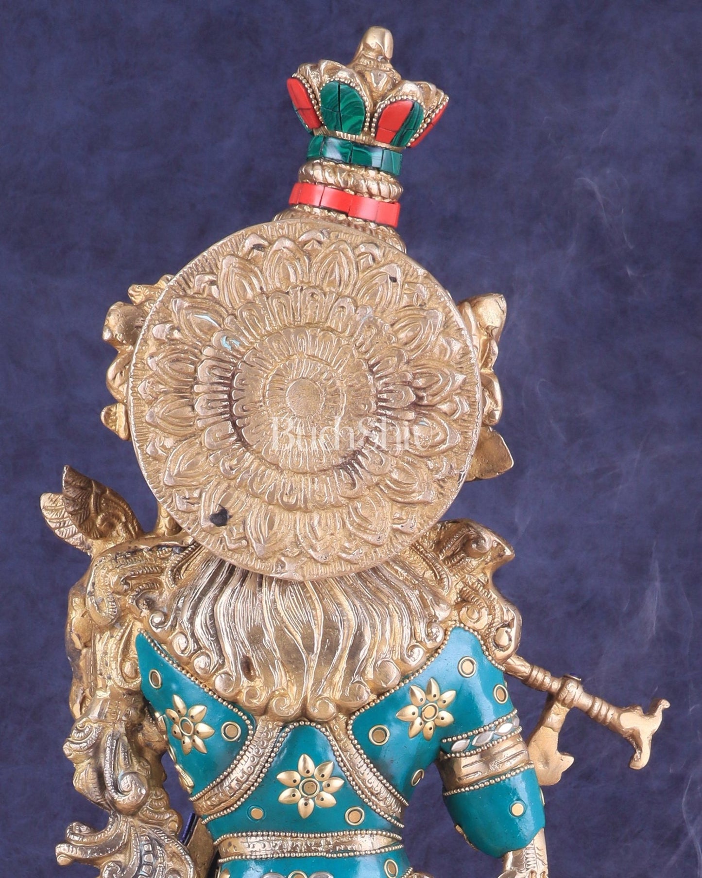 Brass Lord Krishna Statue with stonework 25 inch - Budhshiv.com