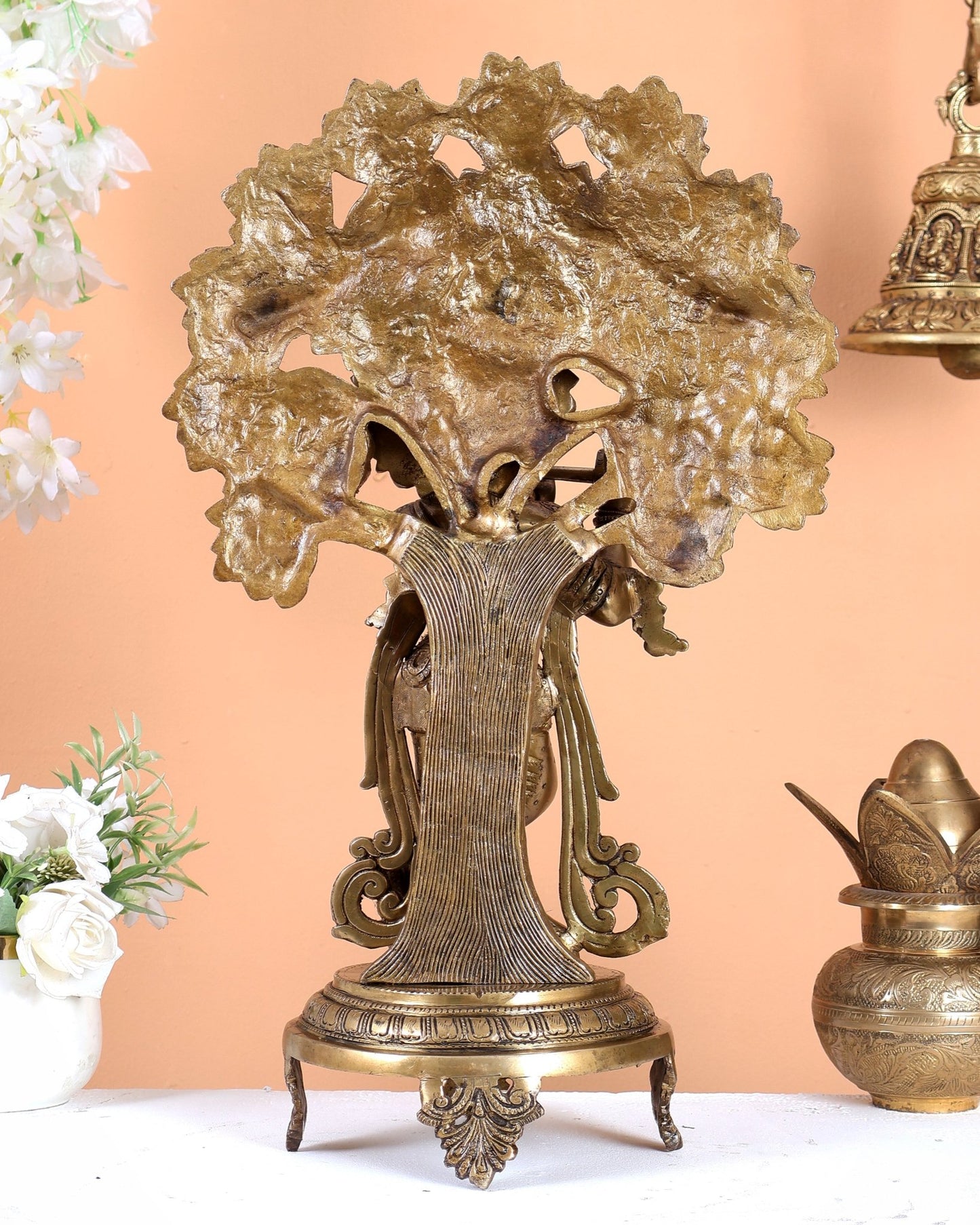 Brass Lord Krishna under Kalpavriksha 18" - Budhshiv.com
